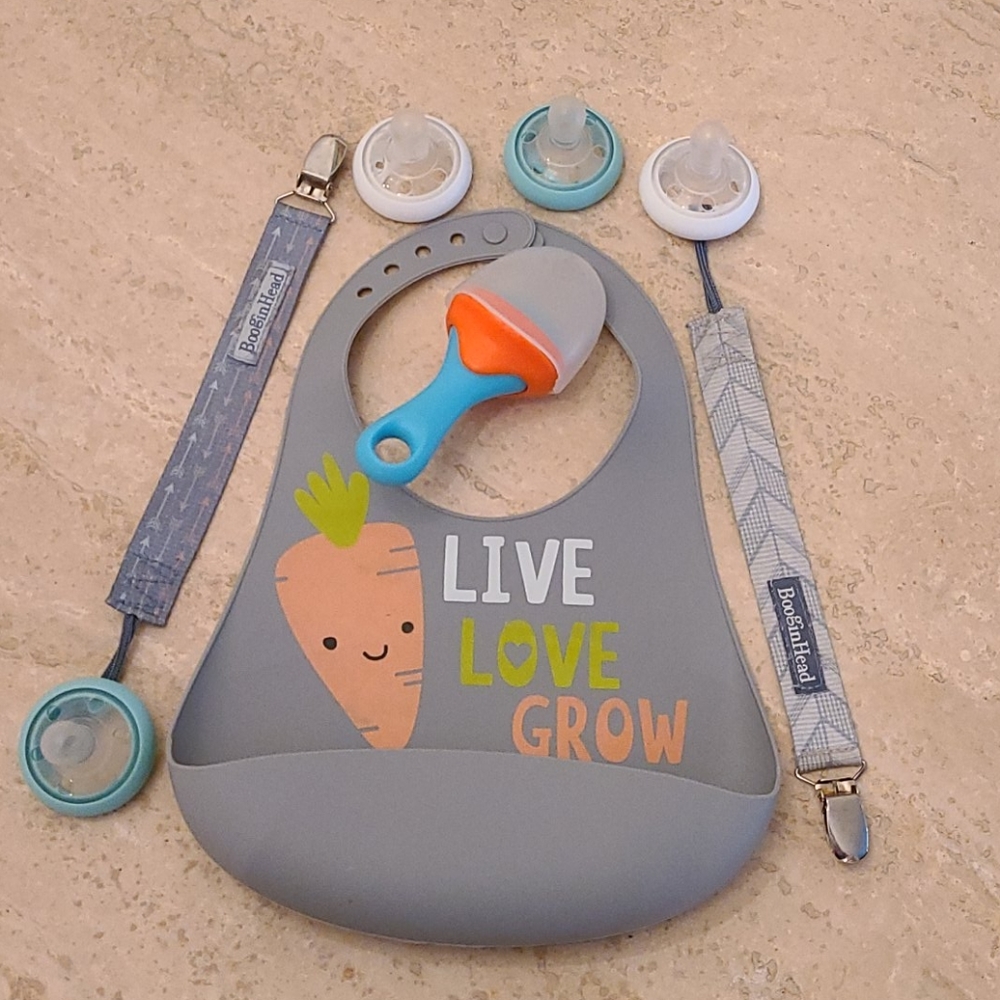Baby Self Feeder, Pacifiers and Clips, & Bib - Picture 3 of 11